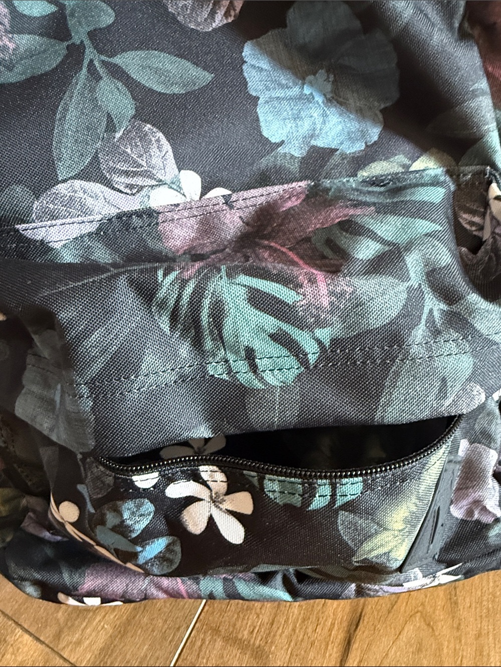 Dakine Black Floral Backpack with Teal, Mauve & White Accents - Picture 6 of 6